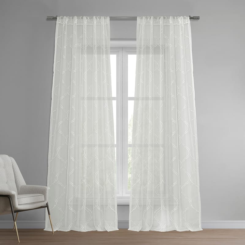 Exclusive Fabrics Florentina White Embroidered Sheer Rod Pocket Curtain (1 Panel) - 50 X 84 - White