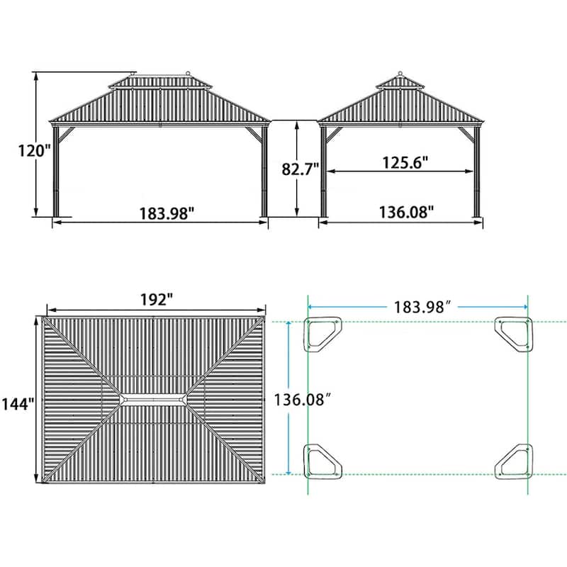 PURPLE LEAF Hardtop Patio Gazebo 12 x 16FT Galvanized Steel Roof Awning w Chaise Lounge