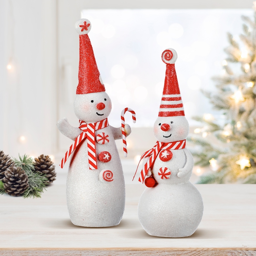 Drinking Glass Set of 2 with Christmas Tree and Snowman Figurines