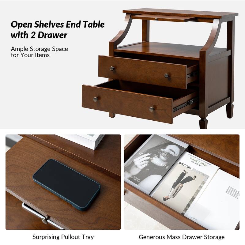 Jennifer 2 - Drawer End Table with Built-In Outlets and Pull-out Tray Set of 2 by HULALA HOME