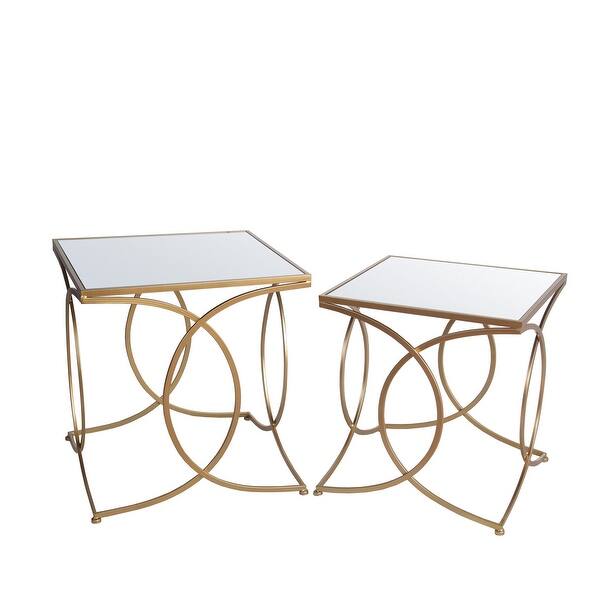 Shop Square Mirror Top Accent Table With Geometric Base Set Of 2
