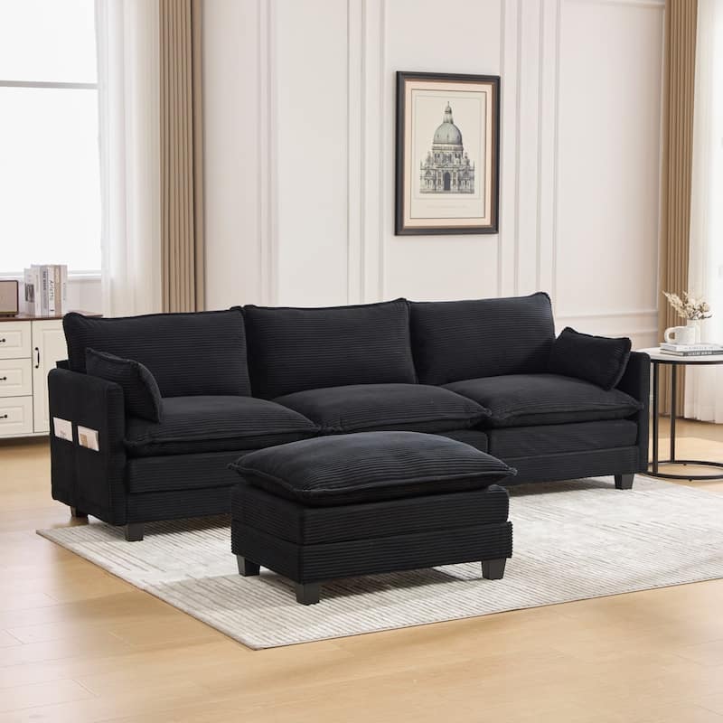 102.95" L-Shaped Corduroy Sectional Sofa with Movable Ottoman