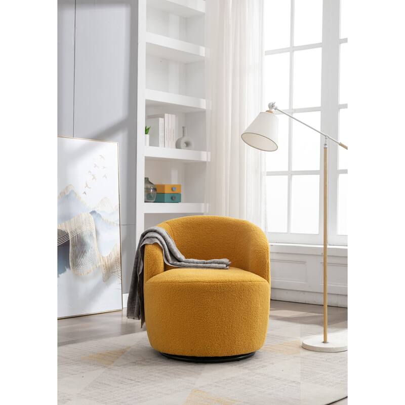 Teddy Fabric Swivel Barrel Chair with 360° Rotation & Metal Base