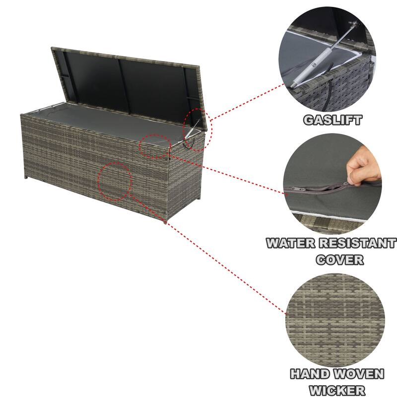 Oaks Aura 113 Gallon Outdoor Wicker Storage Box with Lid for Kid's Toys, Pillows, or Towel