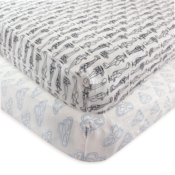 slide 1 of 1, Hudson Baby Infant Boy Cotton Fitted Crib Sheet, Airplane, One Size - Airplane - One Size One Size - Airplane