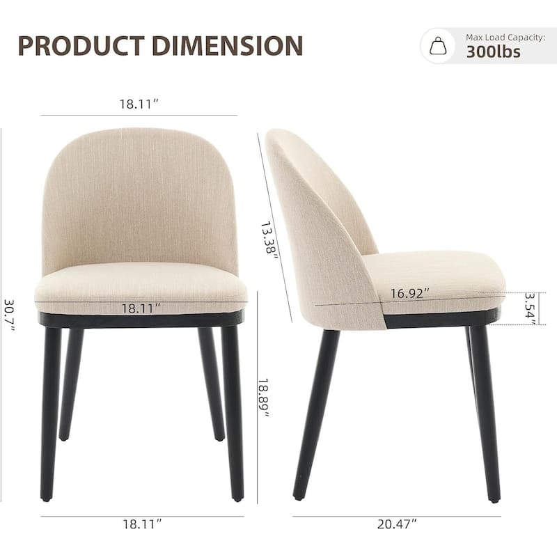 Set of 2 Linen Fabric Upholstered Kitchen Dining Chairs for Kitchen Restaurant