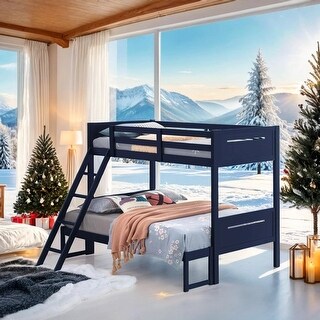 Twin over Full Bunk Bed with Angled Ladder & Convertible Design, Blue ...