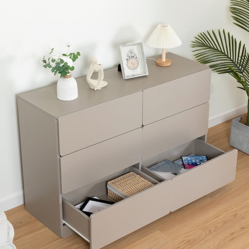Six-Drawer Dresser Cabinet with Flat Drawer Corners
