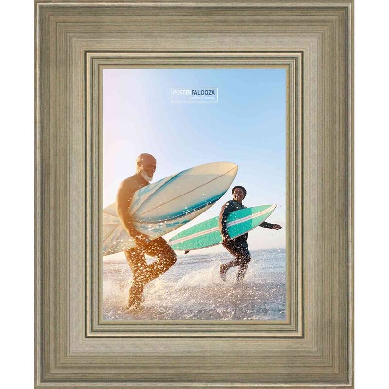 34x22 Traditional Silver Complete Wood Picture Frame with UV Acrylic