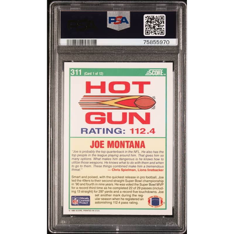 Joe Montana 1990 Score Football Card #311 Graded PSA 10 - 8'6" x 11'6"