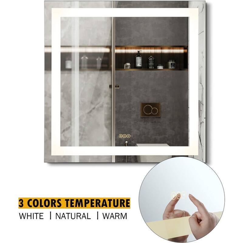 WINGBO LED Bathroom Mirror Wall Mounted, Anti Fog Vanity Lighted Mirror