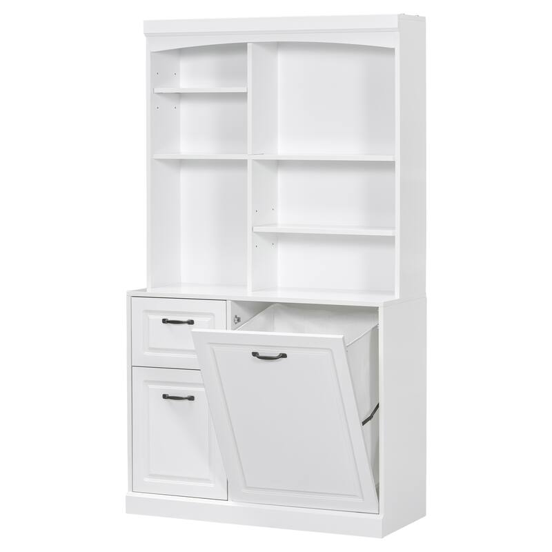 Tall Bathroom Storage Cabinet with Tilt-Out Laundry Hamper, FreeStanding Floor Cabinet with Adjustable Shelves