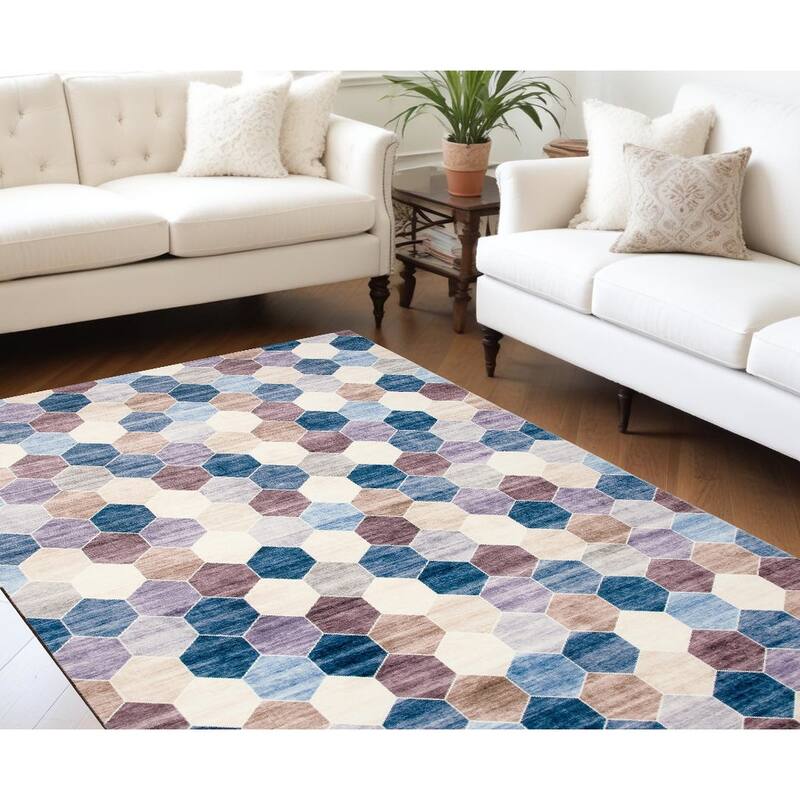 Distressed Geometric Modern Stain Resistant Woven Area Rug - 8' X 11' - Lavender/Ivory - Rectangle