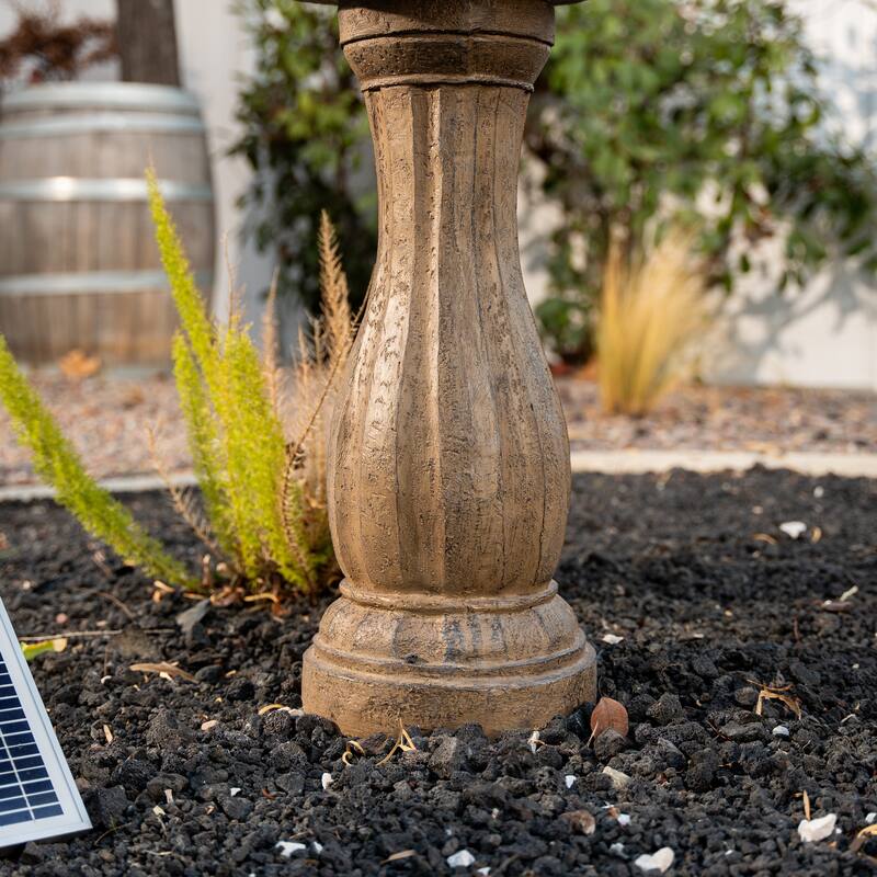 44" H Fiberglass/Resin 2-Tier Solar Water Fountain w/ Solar Panel and Auto-Shut Off Pump, Two Tiered Birdbath Fountain