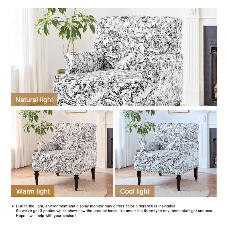 Linen Accent Chairs Nailhead Trim Armchairs with Wooden Legs