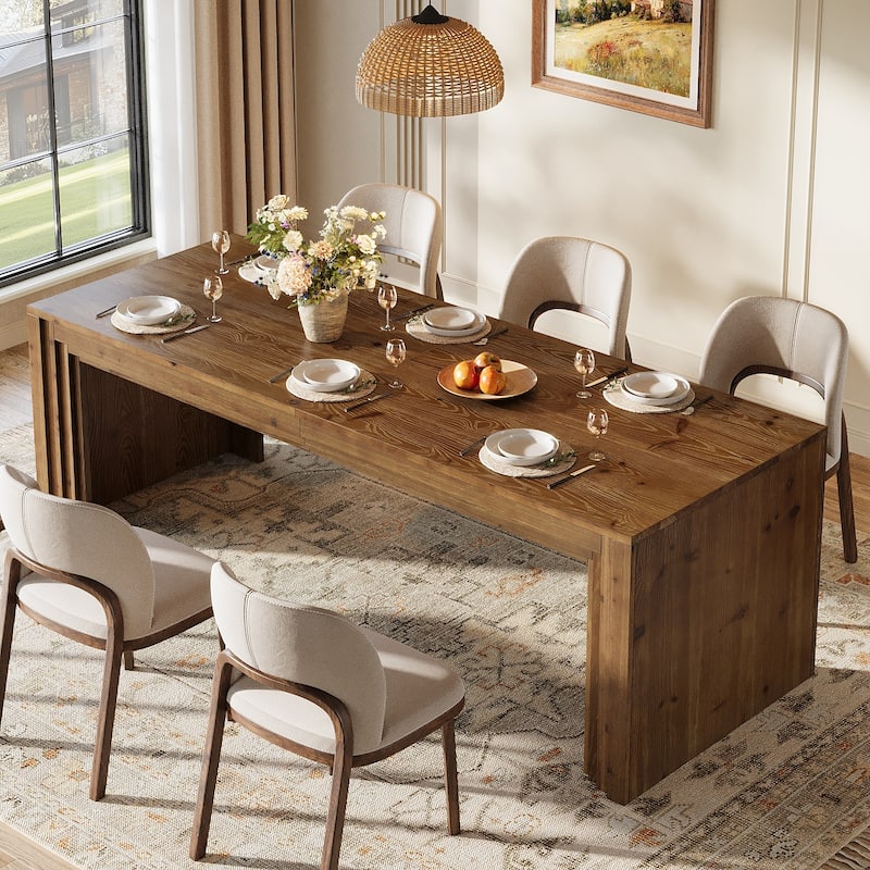 79 Inch Solid Wood Dining Table for 6-10, Farmhouse Rectangular Kitchen Dining Room Furniture - 78.74" L x 27.56" W x 29.52" H - Walnut Brown