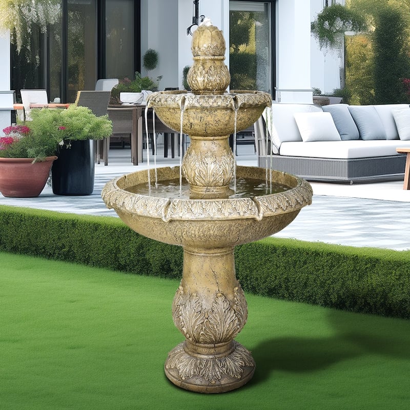 2 Tiered Floor Waterfall Fountain with Pump for Outdoor Patio Decor
