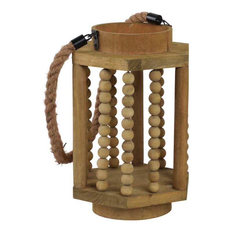 Wood Hurricane Lantern with Rope Handle - Brown, 11 in. - 11.0"