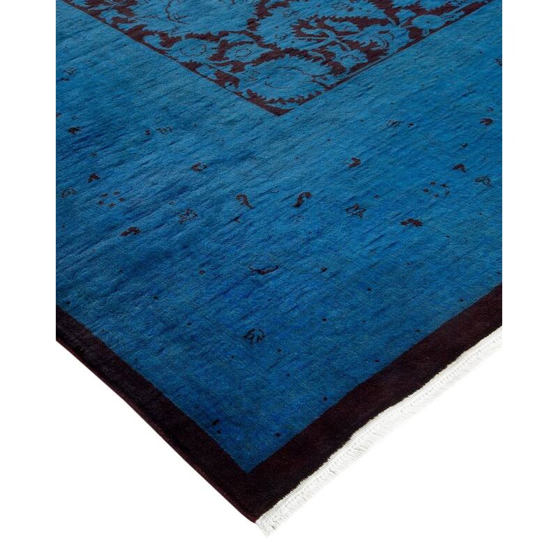 Overton Hand Knotted Wool Vintage Inspired Modern Contemporary Overdyed Blue Area Rug - 9' 1" x 12' 2"
