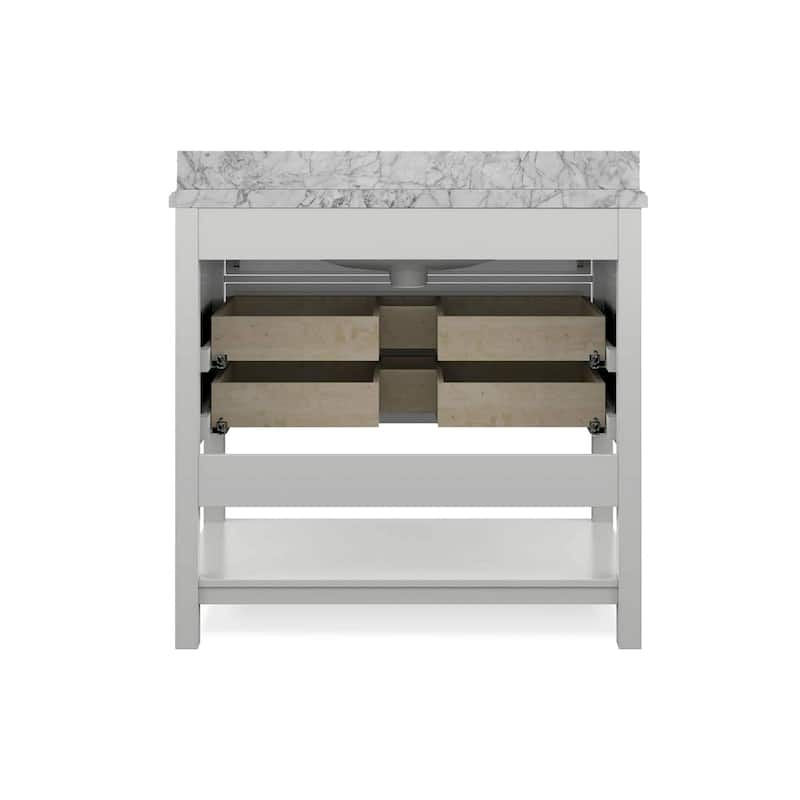 Furniture of America Anya 37" Single Bathroom Vanity with White Carrera Marble Top and Undermount Sink