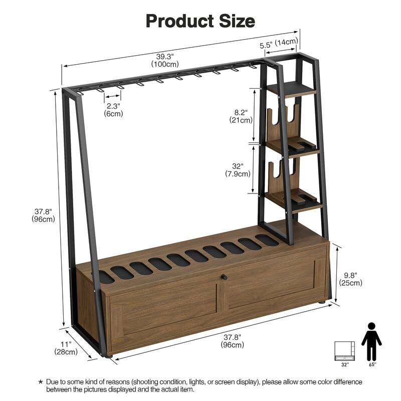 Anmytek Wooden Gun Rack - Floor Standing Display with Pistol Rack, Holds 10 Long Guns & 4 Handguns