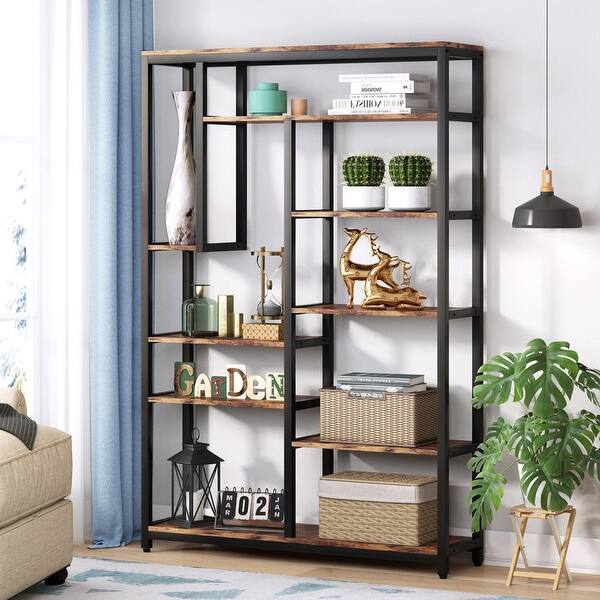 slide 1 of 9, 47” Bookcase , Bookshelf with Open Shelves Industrial Etagere Bookcase Brown/Black