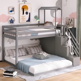 Gray Twin Over Twin Bunk Bed Separable Wooden Home Bedroom Teens Child 