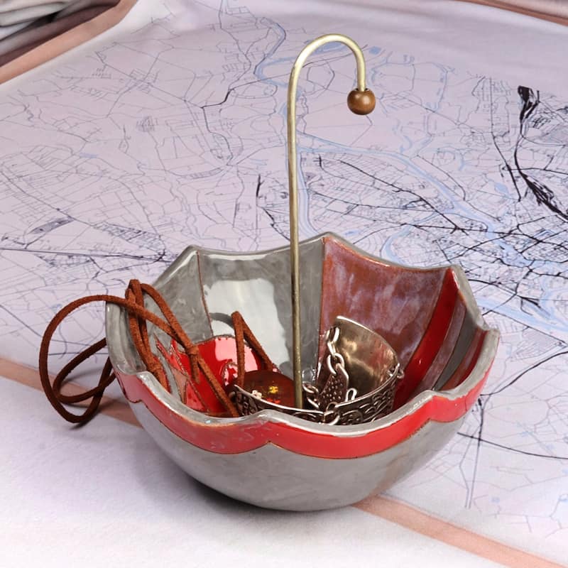 Novica Handmade Inverted Umbrella Glazed Ceramic Jewelry Stand