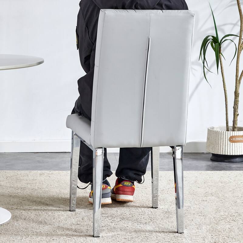 Modern Set of 4 Armless Dining Chairs with Grid Quilted Studded Backrest Metal Legs, for Dining Room Living Room and Bedroom