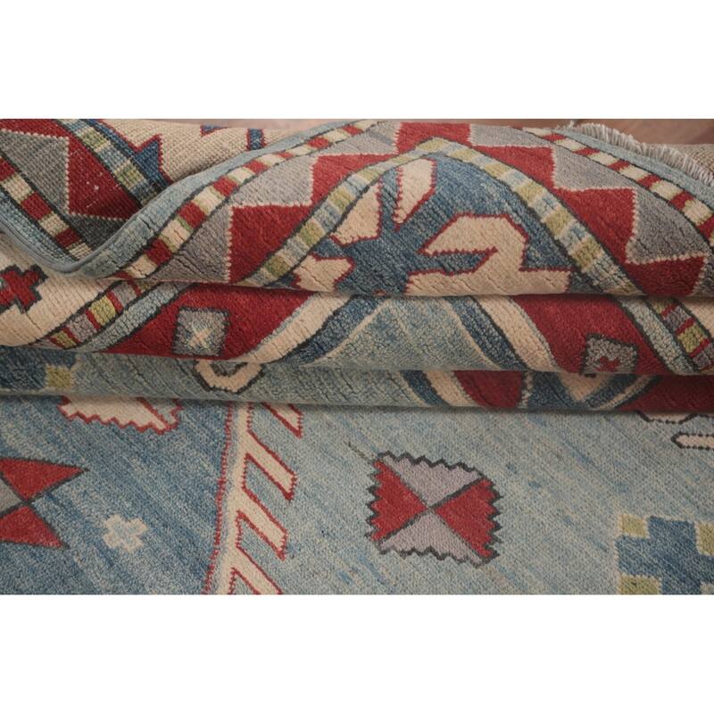 Geometric Kazak Oriental Area Rug Handmade Traditional Wool Carpet - 6'11" x 9'5"