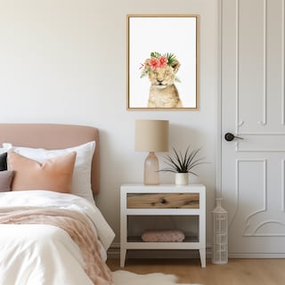 Kate and Laurel Sylvie Flower Crown Lion Cub Framed Canvas by Amy Peterson