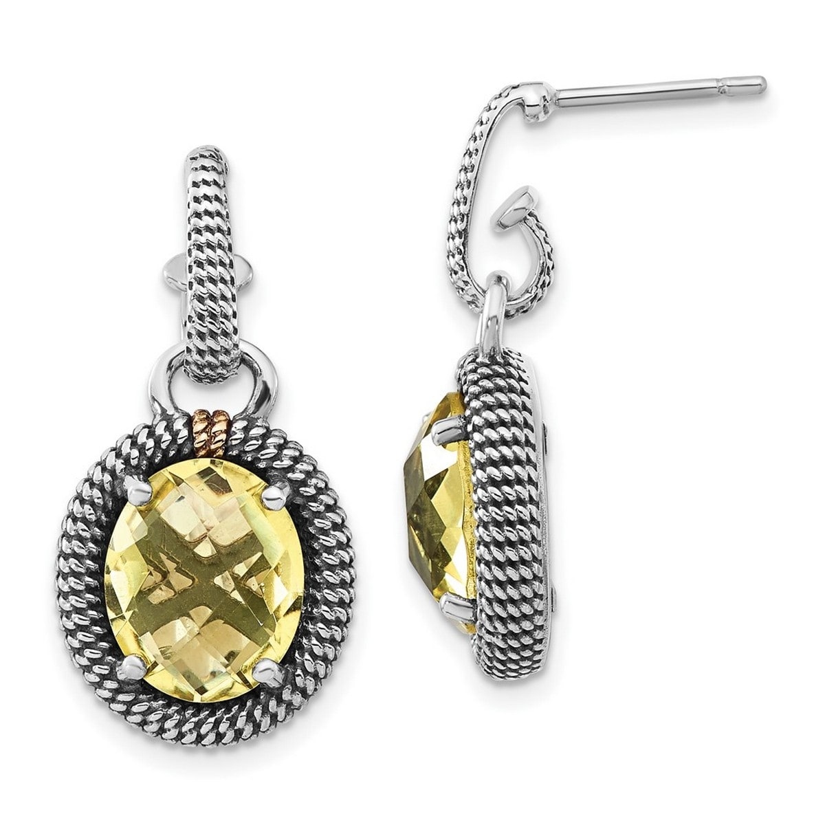 Curata 925 Sterling Silver With 14k 28x14mm Lemon Quartz Dangle Earrings