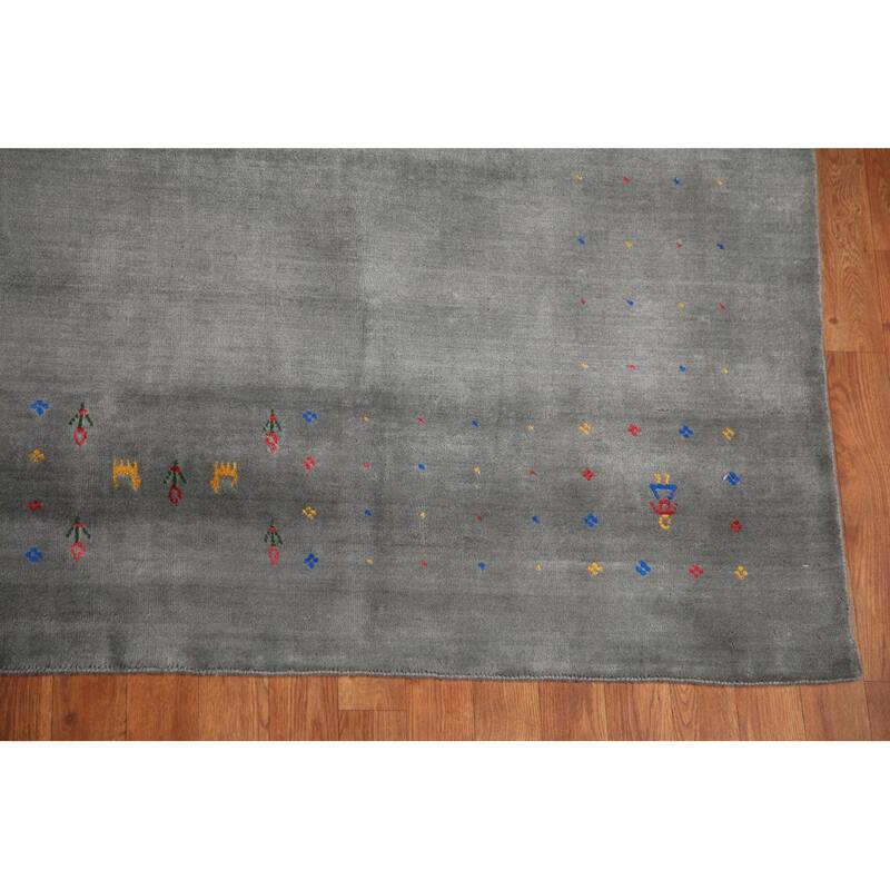 Slate Green Tribal Gabbeh Oriental Area Rug Hand-Knotted Wool Carpet - 8'1" x 9'11"