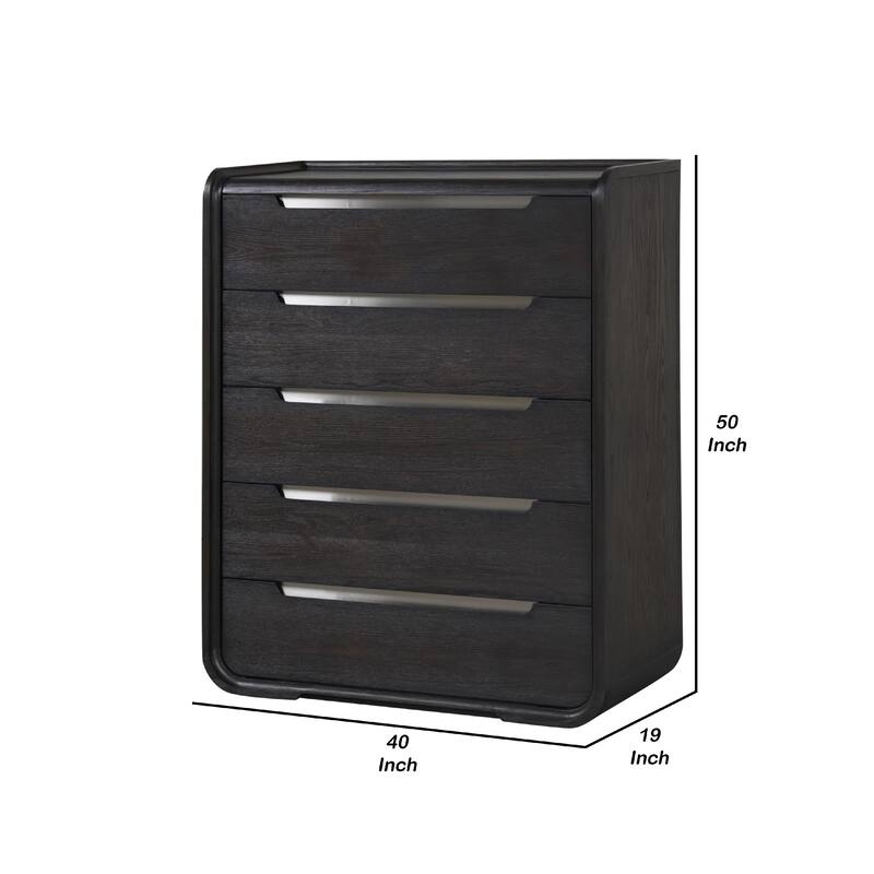 Osko 5 Drawer Tall Dresser Chest, Black Solid Poplar Wood with Steel Trim