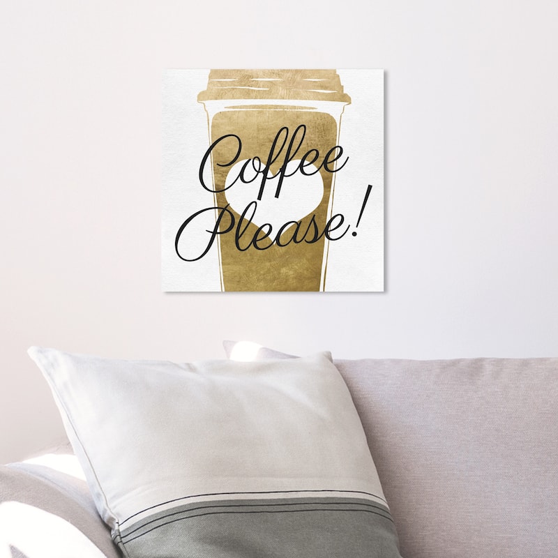 Wynwood Studio 'Coffee Please' Drinks and Spirits Wall Art Canvas Print Coffee - Gold, White