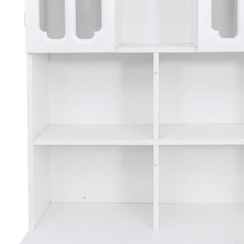 Anmytek L Shaped Corner Desk with Bookshelf, White Home Office Computer Desk Storage Workstation