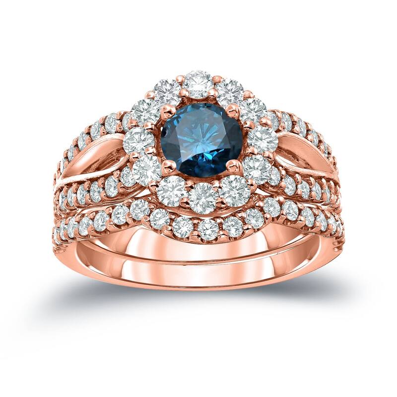 Auriya 2 1/3ctw Halo Blue Diamond Engagement Ring Set 14k Gold - Rose - 4