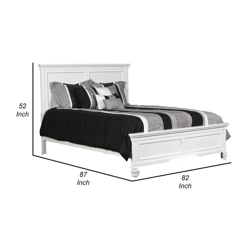 Umi King Size Bed, Classic Panel Design with Molded Details, White Wood