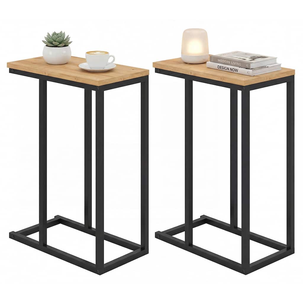 Gymax 2PCS C-shaped End Table w/Adjustable Foot Pads Small Snack Table