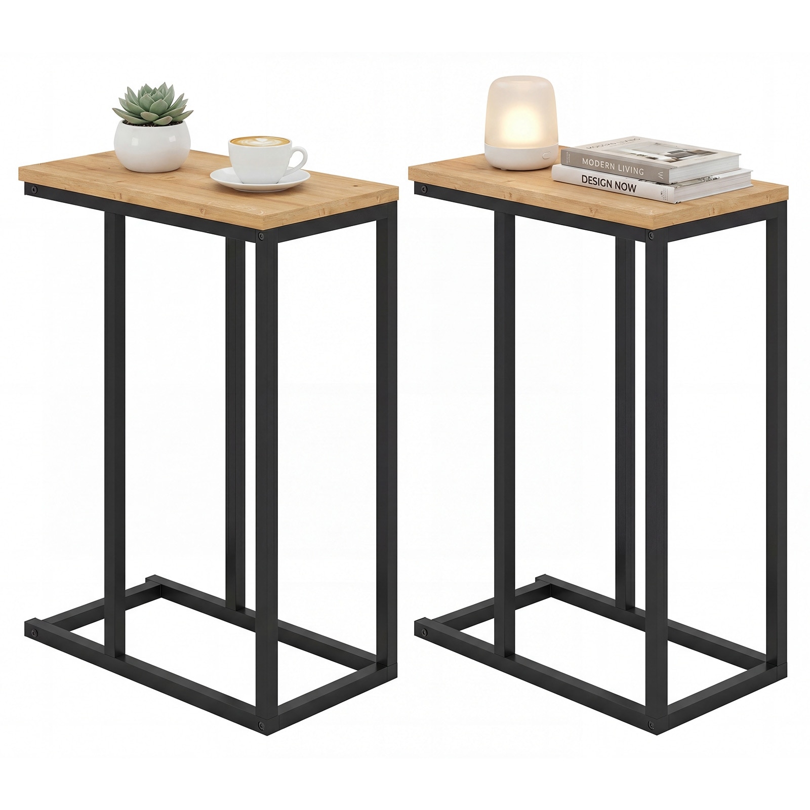 Gymax 2PCS C-shaped End Table w/Adjustable Foot Pads Small Snack Table