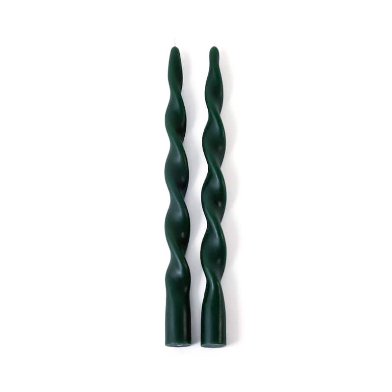 Lumière Twist Formal Taper Candles, Set of 12 - Holiday Table Décor - Alpine Green - 12"