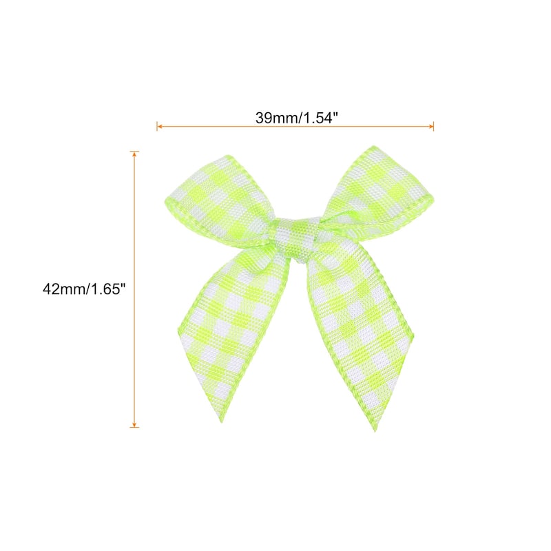 10Pcs Mini Gingham Ribbon Bow 1.5" Checkered Fabric Satin - Light Green and White
