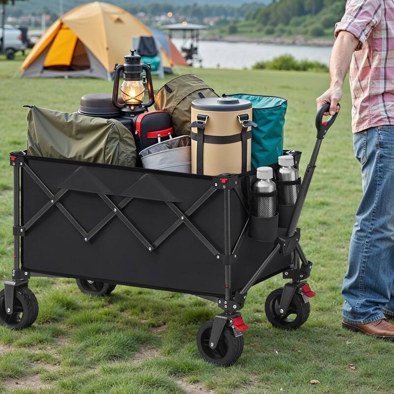 40-Gal Collapsible Wagon Cart – 330lb Load, Foldable, Black