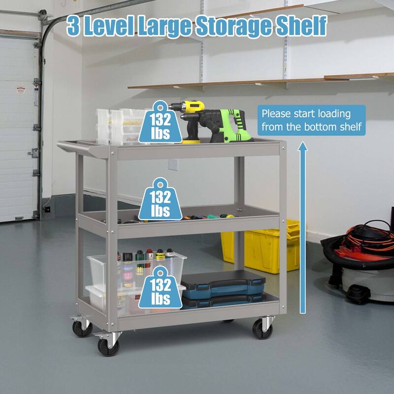 Costway 3-Tier Metal Utility Cart 400 lbs Storage Service Trolley Tool - See Details