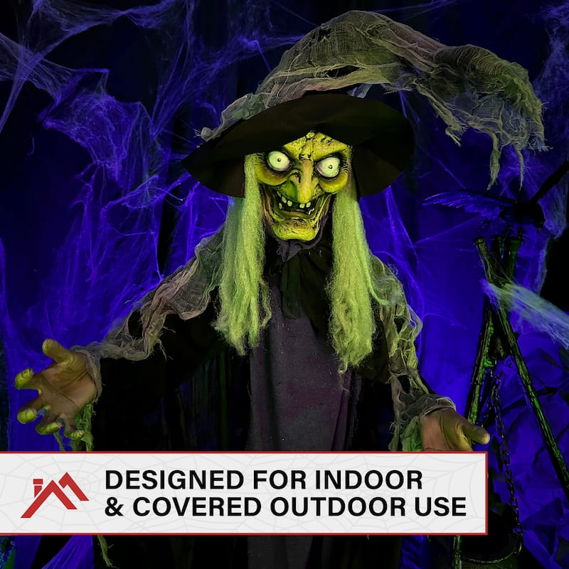 Haunted Hill Farm 6.9-Ft. Poseable Talking Witch with Red Eyes