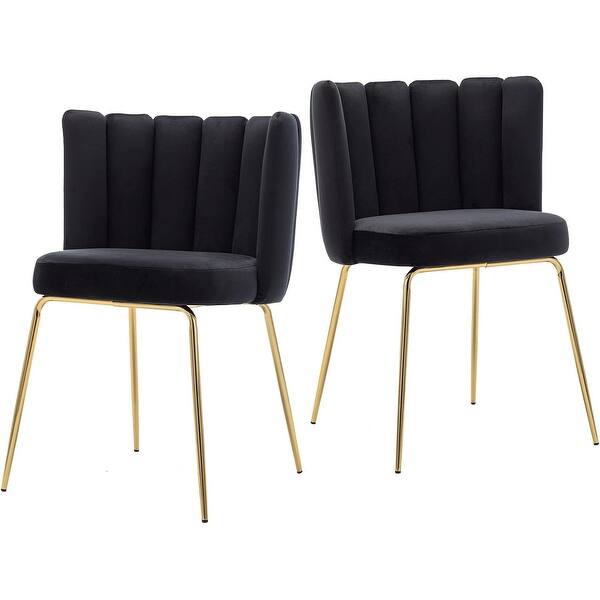 Set of 2 Modern Velvet Upholstered Dining Chairs with Gold Metal Legs ...