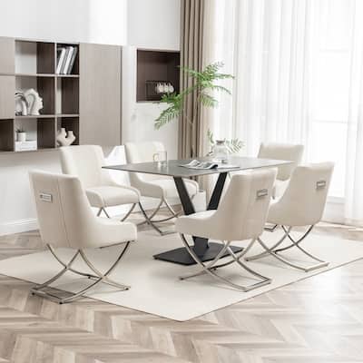 SEYNAR Contempoary Velvet Dining Chair Set of 6 with Metal Frame Legs and Back Pull