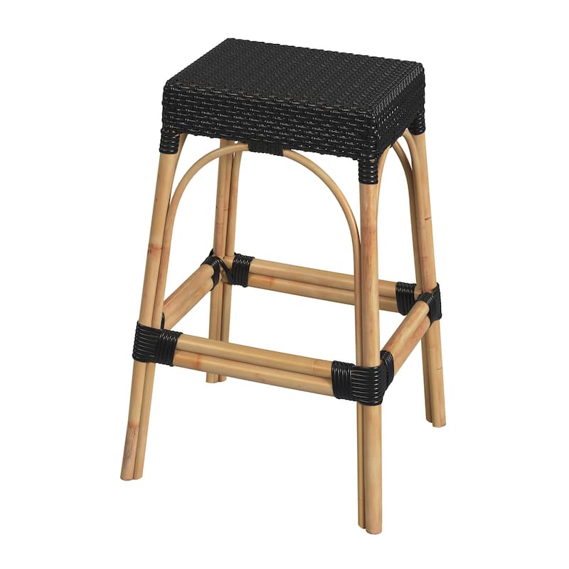 Robias Rectangular Rattan 30" Bar Stool - Black / Natural Rattan Frame