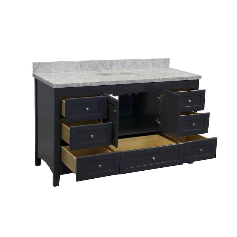 KitchenBathCollection Abbey 60" Single Bathroom Vanity with Carrara Marble Top