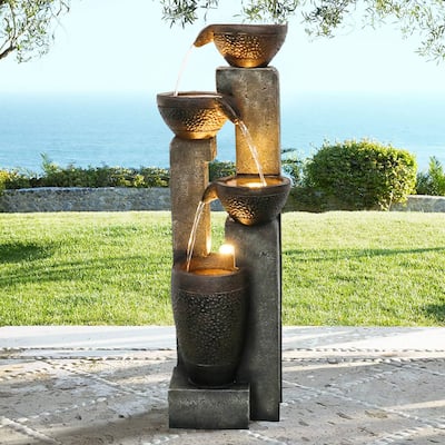 4-Tier Outdoor Water Fountain with Led Lights